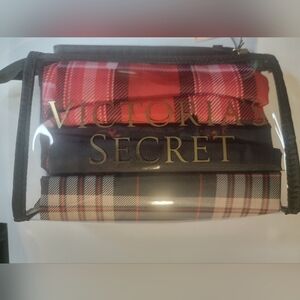Victoria's Secret Plaid and Black 3-Travel Bag Set